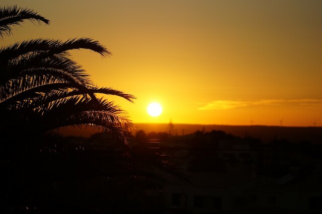 Sonnenuntergang, Portugal, Algarve, schwarz, gelb, orange